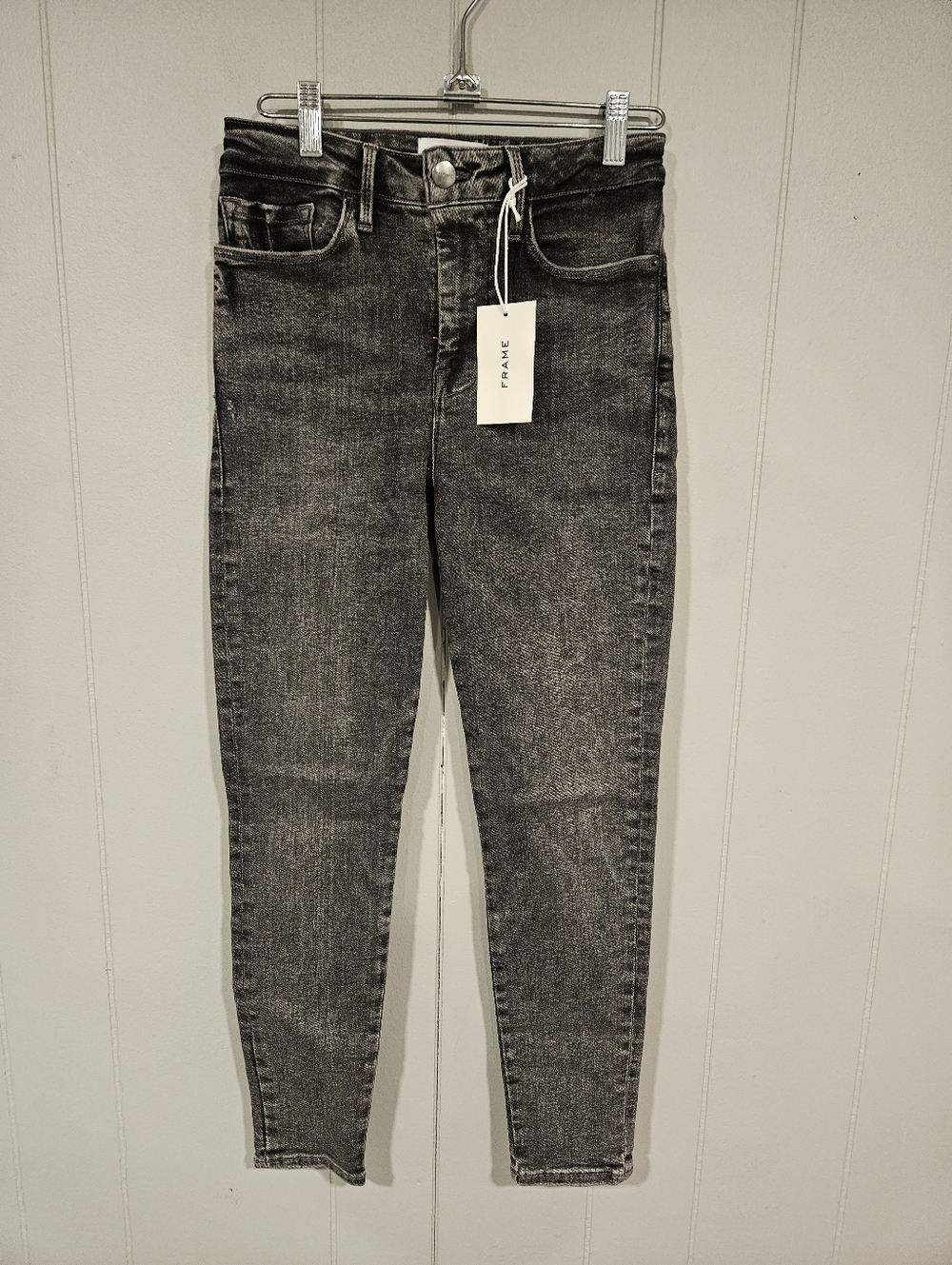 Frame Le One Skinny Womens Size 1 Black Denim Jeans 25x26 Mid Rise Stretch NWT